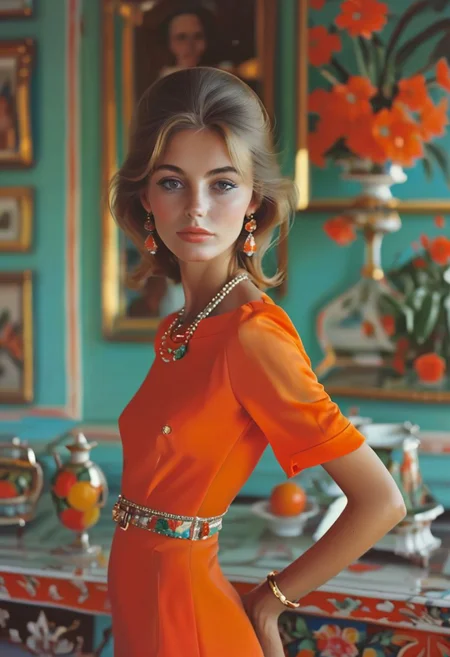 Classycore woman by Slim Aarons, (bright but extremely beautiful:1.4), (masterpiece, best quality:1.4) , in the style of nicola samori, woman, classy, 70's style,, looking at viewer