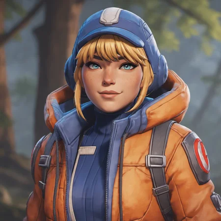 anime artwork night time portrait of full body wattson (apex legends) woman waving freckles, (squatting:1.3), high quality, clear focus, blonde hair, bangs, fringe detailed, blue headwear, woods background, dark moody lighting, sharp contrast <lora:Watts0n-000018:0.6> <lora:offset_0.2:1> . anime style, key visual, vibrant, studio anime, highly detailed