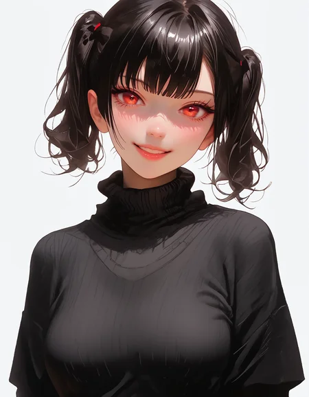 zPDXLxxx, Expressiveh,
sasaki_kanna, red eyes, black hair, short twintails, bangs,
((open grey coat with white fluffy edged hood, high-neck pleated black sweater vest, denim shorts frayed edge,
Large breasts, natural sagging breasts,
score_9, score_8_up, score_7_up,score_6_up,
highres, high quality, perfection, masterpiece, detailed, source_anime, simple white background, solo, front view portrait, face focus, intricate features, beautiful, petite body, detailed face, eyelashes, perfect eyes, detailed eyes, small breasts, clothed, standing, smiling, looking at viewer,