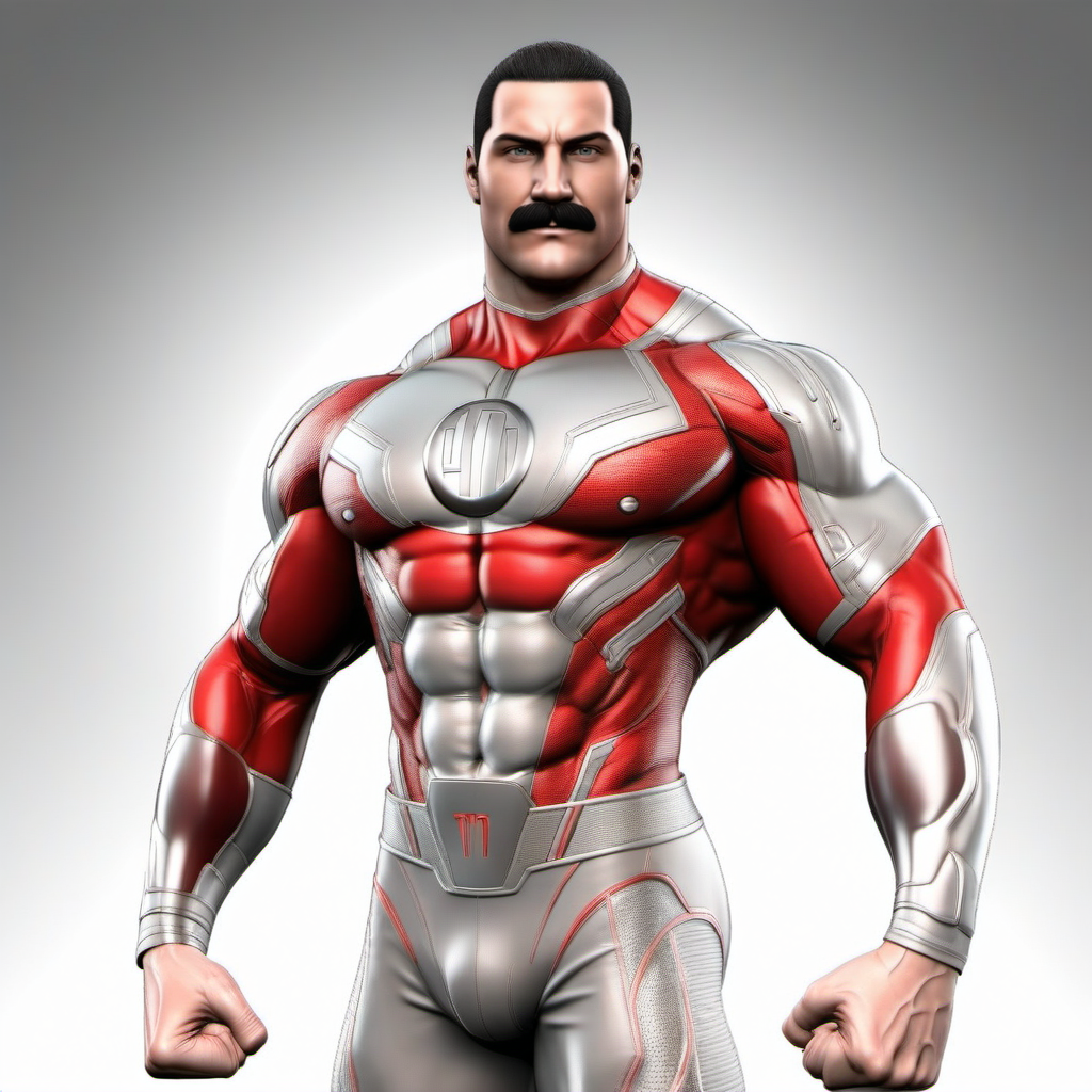 professional 3d model a full body portrait  muscular man with a moustache in a white and red bodysuit <lora:Thragg1024:0.8> . octane render, highly detailed, volumetric, dramatic lighting