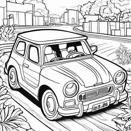 A car toy, small car toy, ColoringBookAF, <lora:ColoringBook:1>
