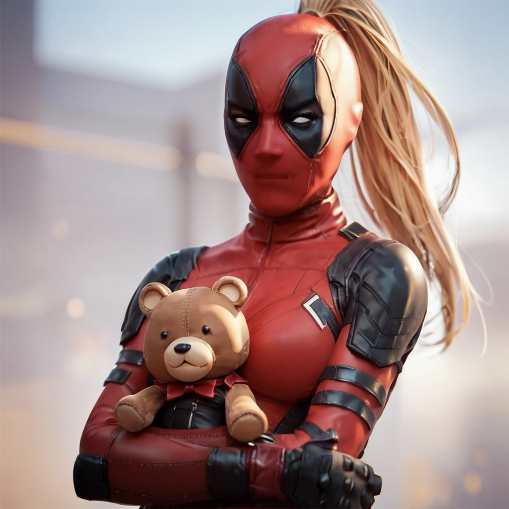 score_9, score_8_up, score_7_up, score_6_up, score_5_up, score_4_up, source_anime,  LadyDeadpool, bodysuit, hug teddy
