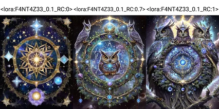 Starlight Alchemist - Alchemical Being in Starlight, Celestial Substance Form, Starlight Blossoms, Alchemical Crown, Cosmic Alchemical Laboratory, Starlight Gems, Reflective Vessels, Flowing Starlight Cloak, Celestial Alchemy, Enchanted Starlight Vines, Cosmic Owl Soaring, Glowing Particles, Celestial Rune Mandala, Fractal Alchemical Patterns, Covered in Astral Residue, Guardian of Celestial Alchemy. <lora:F4NT4Z33_0.1_RC:0>