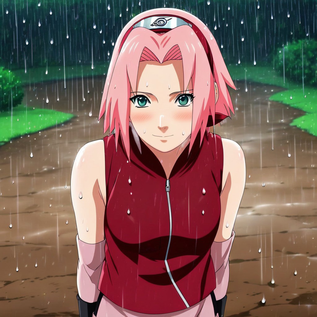 A cute pic of Sakura Haruno in the rain