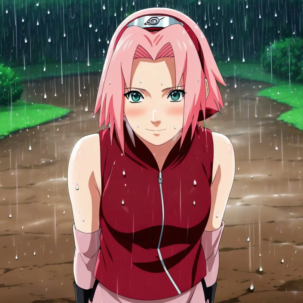 A cute pic of Sakura Haruno in the rain