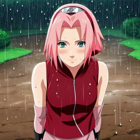 A cute pic of Sakura Haruno in the rain