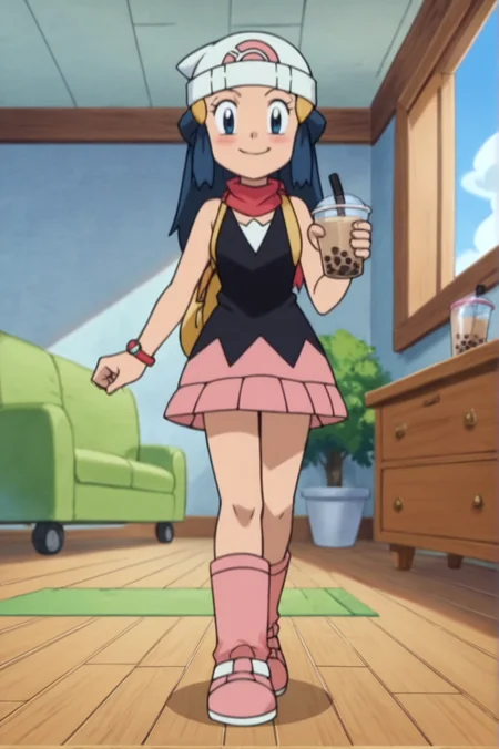 score_9, score_8_up, score_7_up,anime_source, source_anime, best background, detailed background, anime screencap, Dawn, Main outfit, indoors, blush, smug, dynamic angle, dynamic pose, full body, drinking, bubble tea, walking, <lora:Dawn:0.8>