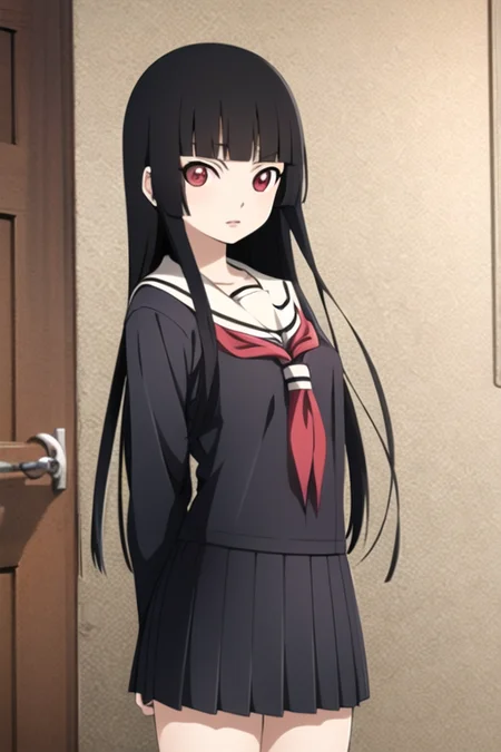 <lora:hellGirlEnmaAiLora_v1:1>, masterpiece, best quality, 1girl, solo, enma ai, black serafuku, gravure,