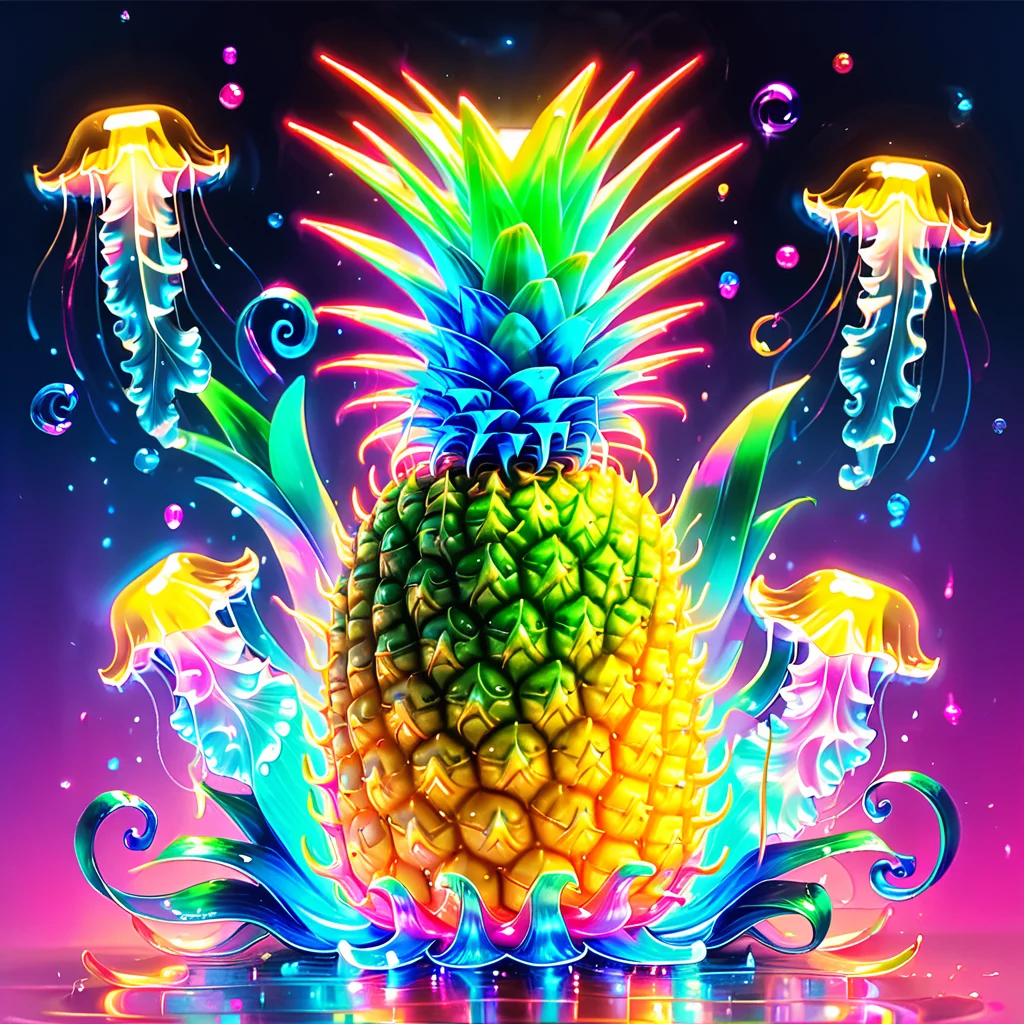 masterpiece,
jellyfishstyle, pineapple,glow
<lora:jellyfish-xl:0.8>