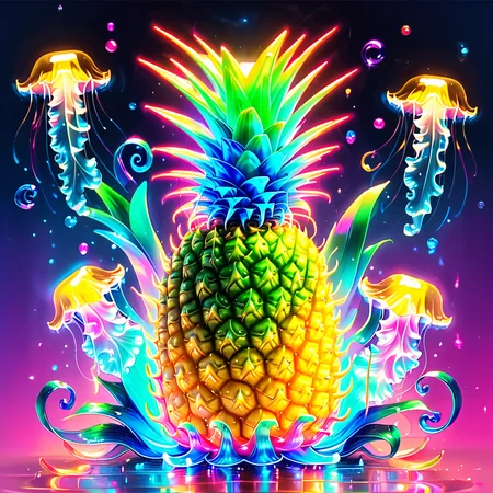 masterpiece,
jellyfishstyle, pineapple,glow
<lora:jellyfish-xl:0.8>