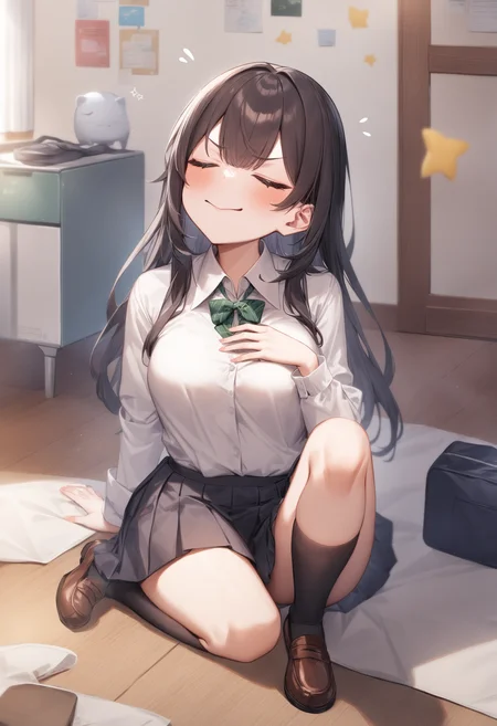 1girl, <lora:sdxl2-flat2-512b:-1>,medium breasts,school uniform,
doyagao, <lora:doyagao_XL_v1:1>closed eyes,
best quality, very aesthetic, absurdres