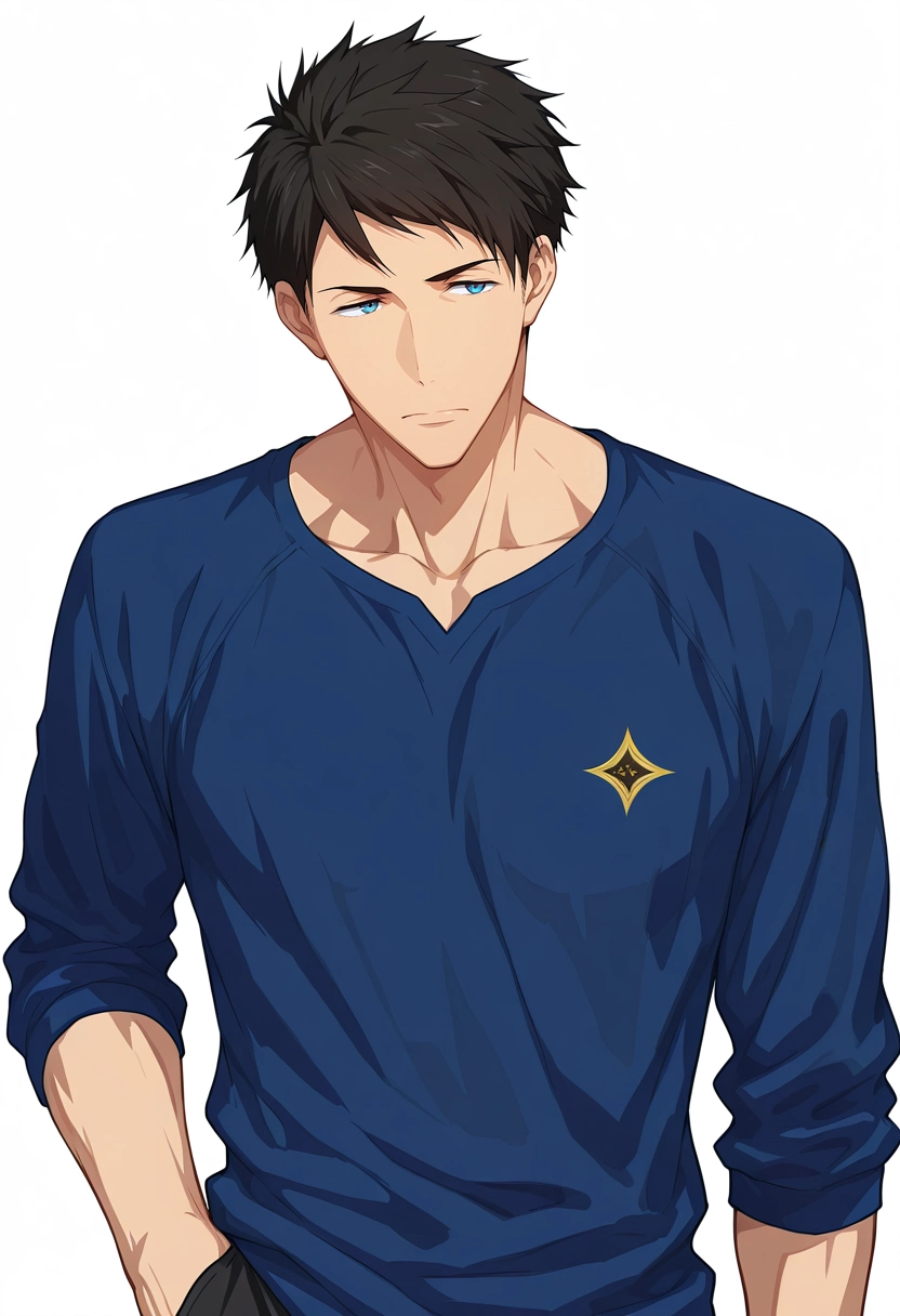 masterpiece, best quality, , , , 1boy, solo, male focus, <lora:sousuke_yamazaki_ilxl:0.94>, sousuke_yamazaki, black hair, blue eyes, short hair, ,