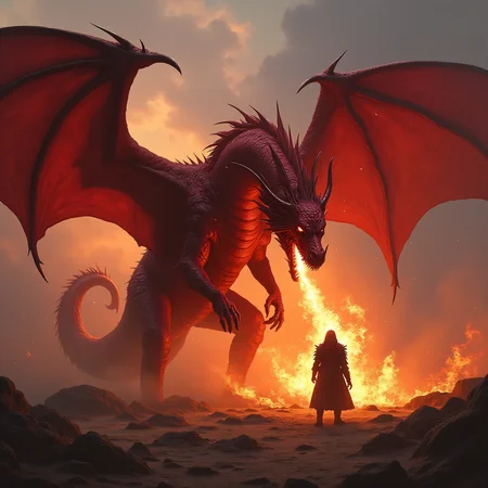 ArsMJStyle, dnddarkestfantasy, Red Dragon Breathing fire into a battfield