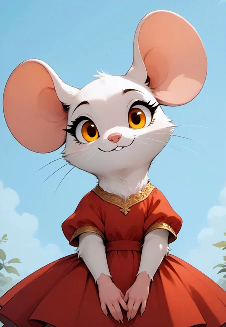 score_9, score_8_up, score_7_up, score_6_up, score_5_up, score_4_up, 
[][][][][] 
m0use_goldie, cute, (white fur, golden eyes:1.5)
[][][][][] 
(solo), red dress, (feral:1.5), (low angle view:1.4), head and shoulder portrait, looking at viewer, bedroom eyes, side view,