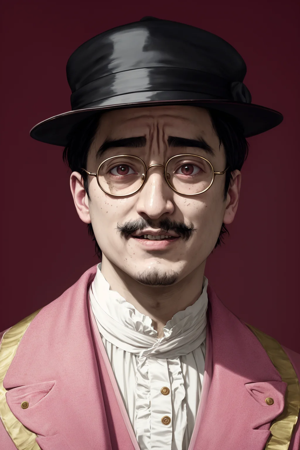 Filthy Frank Joji George Miller Papa Franku pink guy chin-chin portrait, Victorian Era painting, making funny exhaggerated cringe facial expressions, 8k, 4k, (highres:1.1), best quality;