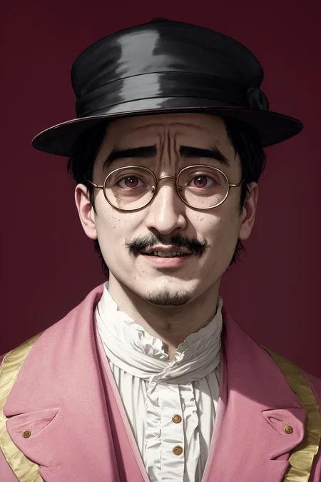Filthy Frank Joji George Miller Papa Franku pink guy chin-chin portrait, Victorian Era painting, making funny exhaggerated cringe facial expressions, 8k, 4k, (highres:1.1), best quality;