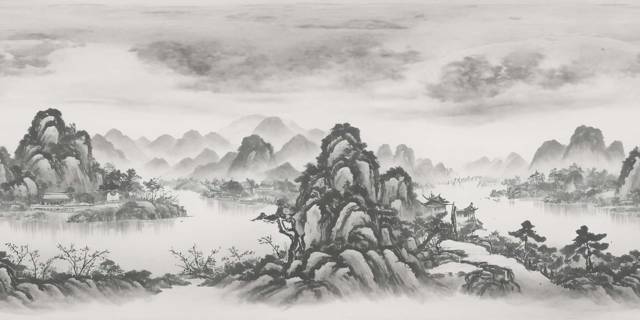 360panorama,<lora:å±±æ°´-000001:1.2>,(sphere panorama:1.5),<lora:HMSG360å¨æ¯XL-V1.0:0.8>,Chinese landscape,ink wash painting,monochrome,spherical panorama,white margins top and bottom,tranquil traditional scenery,serene mountains and rivers,classical pavilions,misty atmosphere,ink on rice paper effect,digital ink,subtle ink gradations,ultra-high resolution,pure natural beauty,ancient charm,360-degree panoramic view,harmonious natural elements,without modern elements,