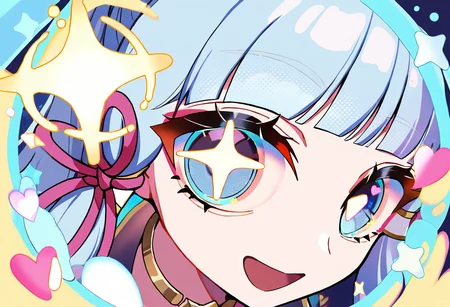 shijian meme,kamisato ayaka,1girl,smile,solo,mechanical eye,looking at viewer,open mouth,portrait,heart,star \(symbol\),multicolored eyes,sparkle,diffraction spikes,
newest,absurdres,highres,masterpiece,best quality,year 2024,
<lora:shijian_Noob10:1>,