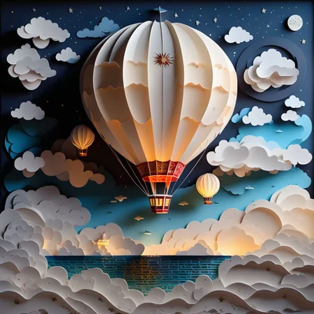 (highly detailed),((masterpiece)),(Impasto),intricate,digital painting,shadow,
airship,lights,clear sky,wind,beautiful sky,cumulus,(night sky),(stars),
paper cuttings art,<lora:paper_cuttings_art:1>,