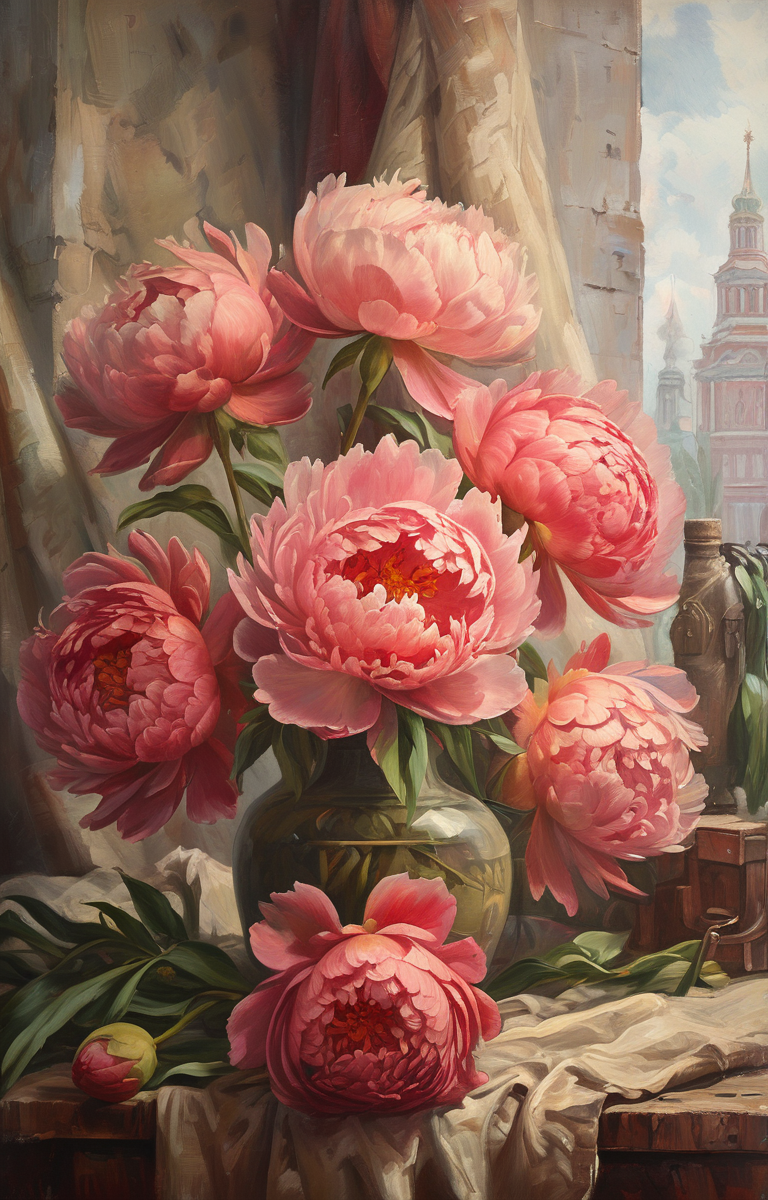masterpiece,best quality,<lora:tbh262-sdxl:0.9>,illustration, style of soviet decaying peonies