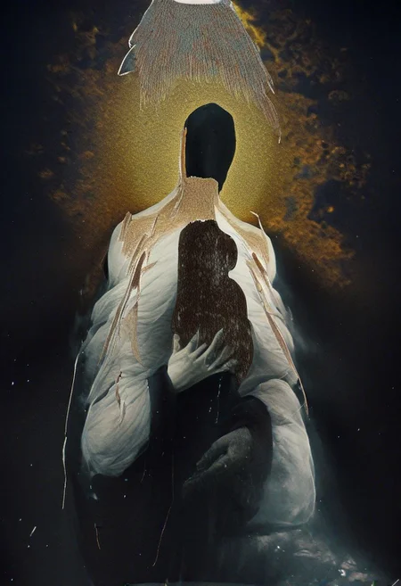 painting of an older man and his adult male lover, spark ignites, tortured souls, peacefulness, revelation, surreal dark smeared background, black and gold mutations tears in fabric , separation of colors, in the style of nicola samori <lora:DarkAnime1:1> <lora:HorrorArt(1):1.2>, glow effects, godrays, Hand drawn, render, 8k, octane render, cinema 4d, blender, dark, atmospheric 4k ultra detailed, cinematic sensual, Sharp focus, humorous illustration, big depth of field, Masterpiece, colors, 3d octane render, 4k, concept art, trending on artstation, hyperrealistic, Vivid colors, extremely detailed CG unity 8k wallpaper, trending on ArtStation, trending on CGSociety, Intricate, High Detail, dramatic, absurdes, a realistic baroque bedroom, white canopy over bed, white drapes, damask patterns, intricate details, in the style of Vittorio Matteo Corcos