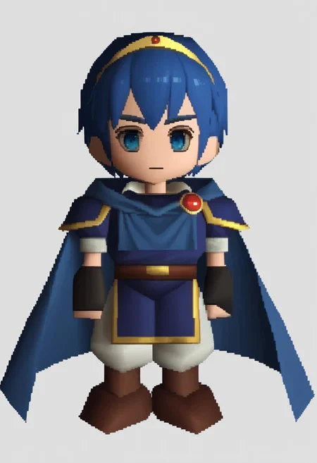 score_9, score_8_up, score_7_up, source_anime BREAK 1boyl, solo,
<lora:zs_FFVIIChibisXL_1:1.1> ffviichibis, chibi, standing, full body, white background
<lora:Marth-pdxl_Fp:0.9> marthfe, blue hair, blue eyes, short hair, tiara, blue tunic, armor, cape, fingerless gloves,