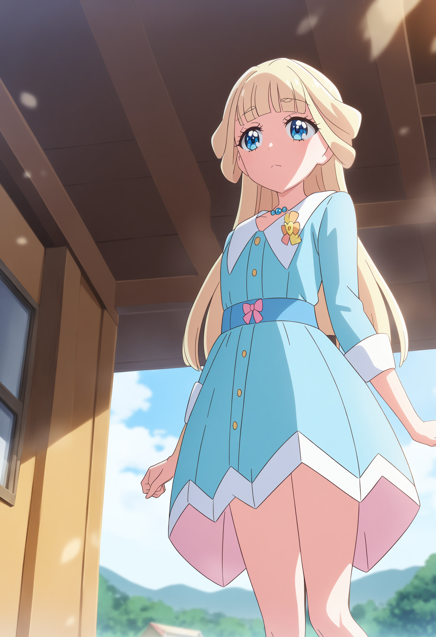 1girl, nekoyashiki yuki, wonderful precure!,solo, <lora:yuki_XL_v1:0.8>
long hair, blonde hair, blue eyes,
from below, cowboy shot, looking away, furled brow, rural stations, closed mouth,
best quality, very aesthetic, absurdres