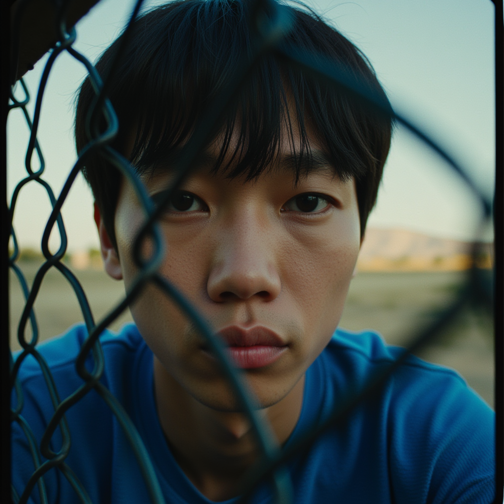 cinematic film still  <lora:Hollywood Cinematic Film style v1:1> high contrast, 
A dramatic cinematic photographic image of a man is looking through a fence,solo,shirt,black hair,1boy,closed mouth,male focus,outdoors,lips,blue shirt,portrait,realistic,fence,very short hair,chain-link fence , Commercial advertisement themed, sharp, detailed, epic photography, artistic, creative, dramatic light, cinematic style, Kodak film style, different lighting style, different color style, different background, different scene, different person, different people, different race, different gender, 8k resolution, Television advertisement Hollywood Cinematic Film style . shallow depth of field, vignette, highly detailed, high budget, bokeh, cinemascope, moody, epic, gorgeous, film grain, grainy