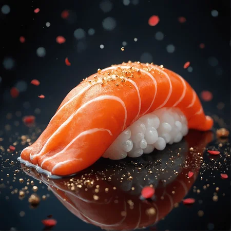 score_9, score_8_up, score_7_up, score_6_up, score_5_up, score_4_up,  illustration of a (salmon nigiri sushi:1.2), otherworldly, abstract, mysterious, molten plastic, abstract, black plastic, white plastic, galactic dusk, gold particles, dark, red petals trim   <lora:pony/concept_art_darkside_style:0.8>  <lora:sdxl/sinfully_stylish_sdxl:0.4>