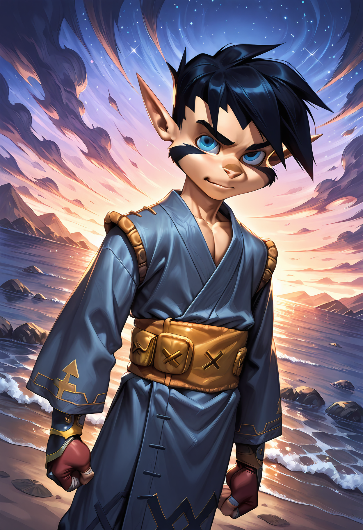 masterpiece, best quality, amazing quality, dynamic angle, dutch angle, abstract background, BREAK
solo, male, v3xx, black hair, pointed ears, blue eyes, yukata, japanese clothing, BREAK
<lora:cfg_scale_boost:.5>  <lora:Vexx_-_Vexx_-_ILXL:1>