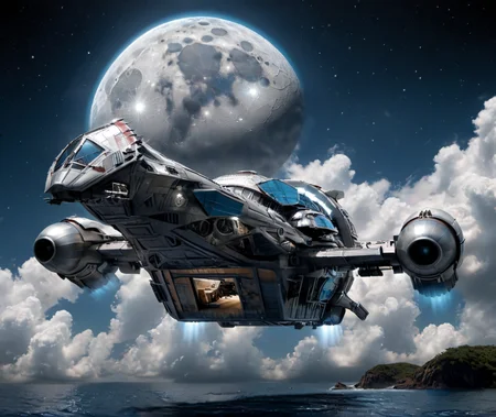 a (large) s3r3n1ty spaceship landing on a mega yacht, (symmetrical :1.2), (dslr:2.0), 8k, photorealistic, moon <lora:s3r3n1ty_SDXL_v1_32-000031:1> <lora:xl_more_art-full_v1:0.8>