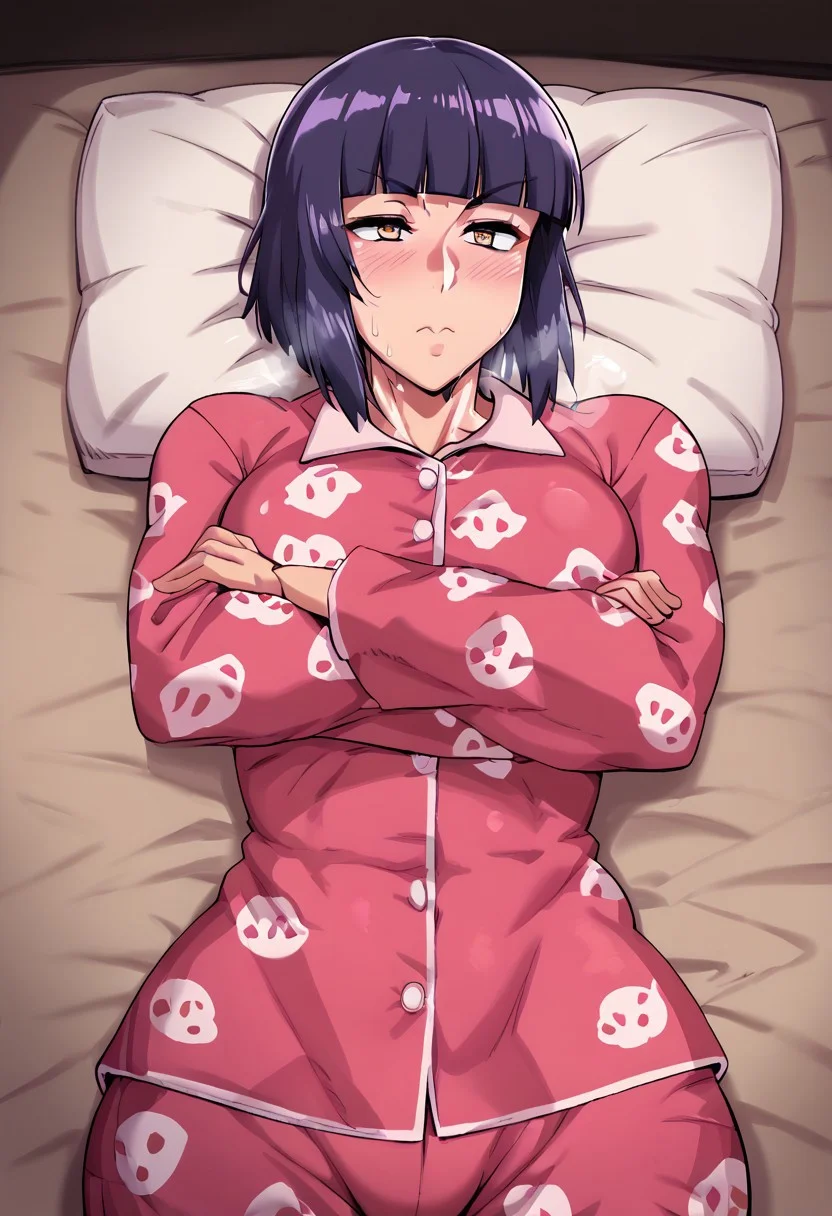 score_9, score_8_up, score_7_up, score_6_up,
, 1 Boy, solo, perfect face,
detailed eyes,
BREAK score_9, score_8_up, score_7_up, score_6_up, source_cartoon, rating_explicit <lora:officialpit_style_v11:0.8>zPDXLxxx, bedroom background, bedroom, heat body, shiny skin, dominant male, femine body,
, tan ,
Araizumi Rui, short hair, bangs, purple hair, blunt bangs, purple hair,cowboy shot,
perfect face, perfect eyes, beautiful eyes, petite body,, clevage, sweaty, steamy, , detailed face, blush, sweet face, heat body, upper body only, best quality,medium quality,, blushing, lying_on_stomach,,hugging_pillow, lying_on_bed, , pajamas,long hair, half-closed eyes,adorable,