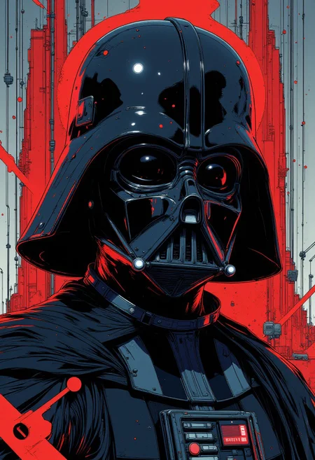 This is a digital artwork in the style of ckgr, detailed vector illustration, Darth Vader in simple geometric style,