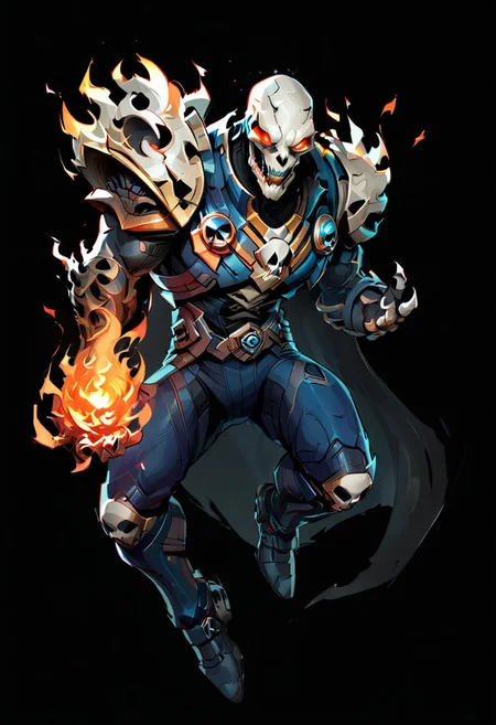 score_9, score_8_up, score_7_up, source_marvel, marvelrivals, ghost rider, skull, fire, black background,