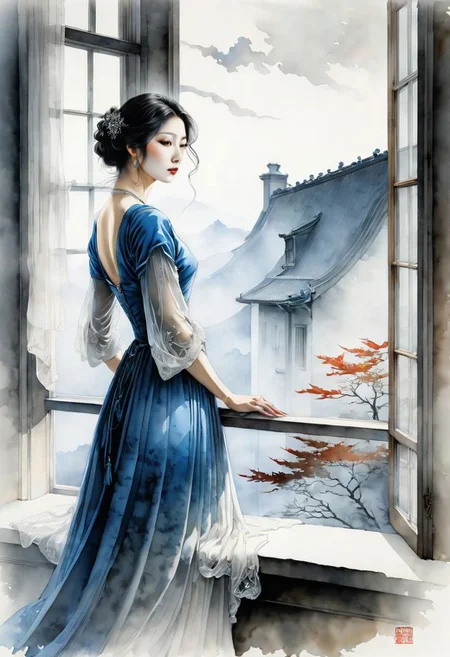 masterpiece, best quality, 8k, HDR, RGB, oil paints, watercolor, ink,
Minimalist ink painting, ghost of a woman at a window, inspired by the approaches of artists such as Takato Yamamoto and Jean-Baptiste Monge, refined contours emphasized by intricate line drawings, with white highlights delicately blending with a harmonious palette of sensual shades, as if encapsulating the figure with hair . rustling in the wind, a clear homage to Tomer Hanukkah's ukiyo-e style, expressive elements that take inspiration from formal art, subtly touching on darker shades.
Bastien Lecouf-Degarme, Carn Griffiths, E. Abramzon, Raphael, Caravaggio,