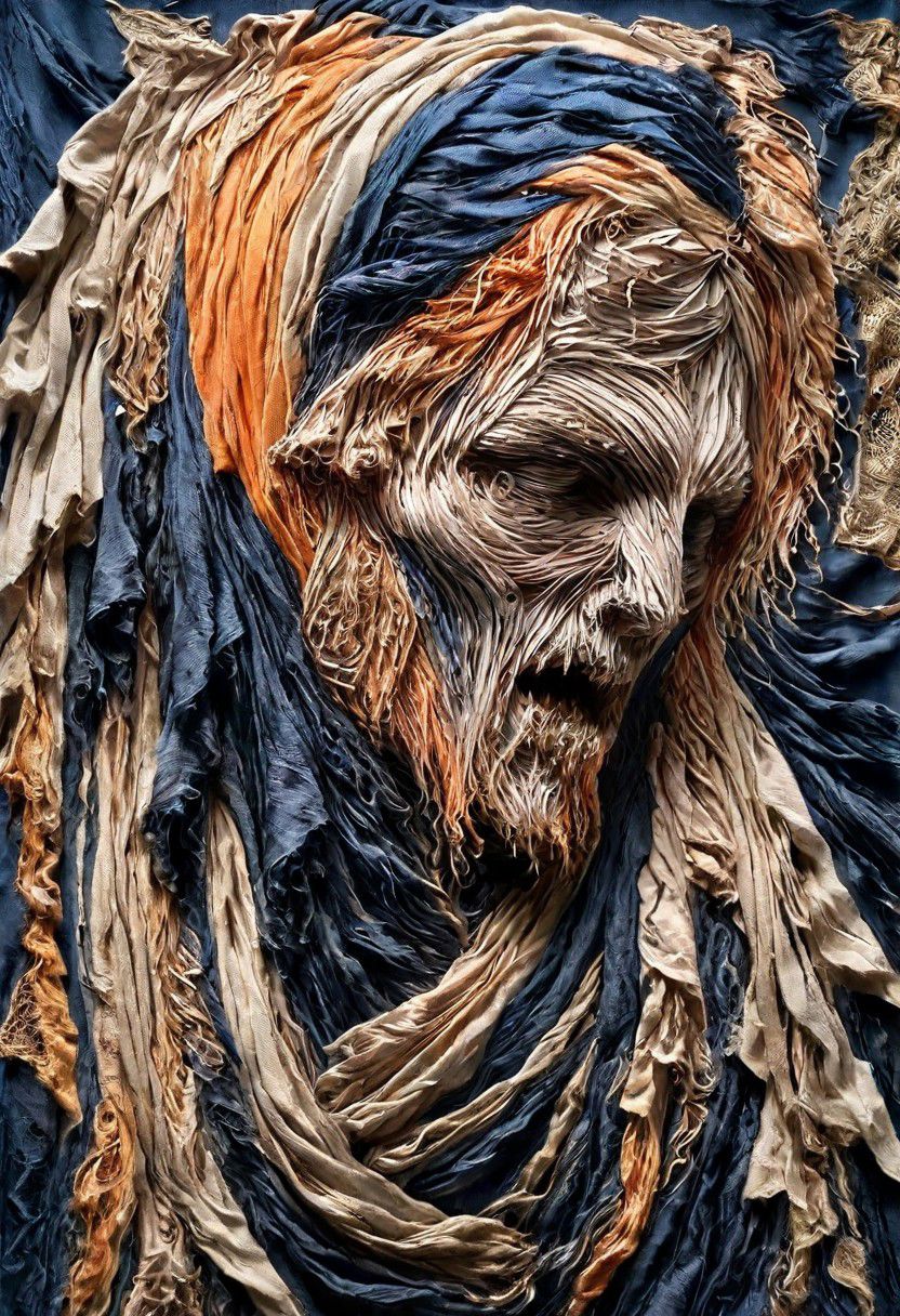 RAW closeup photo, vampire, macro shot,( dark blue, orange, gold,  embroidery scarf), masterpiece, colorful details, golden threads embroideries, award winning, high detailed, 8k, natural lighting, analog film, amazing composition, intricate details, subsurface scattering, vellus gold hairs, amazing textures, soft light
