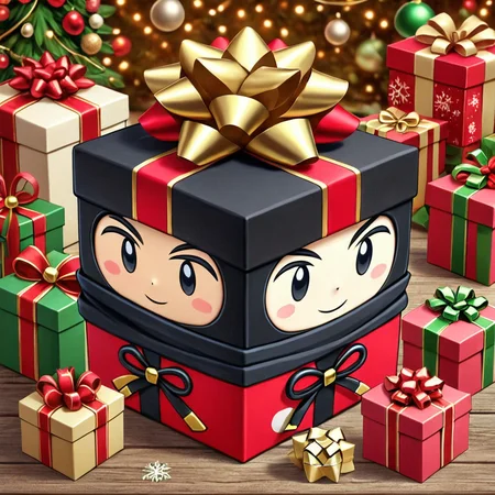 hol1d@yb0x ninja, <lora:HolidayBox:1> , festive, jolly, best quality, gift box,âââ