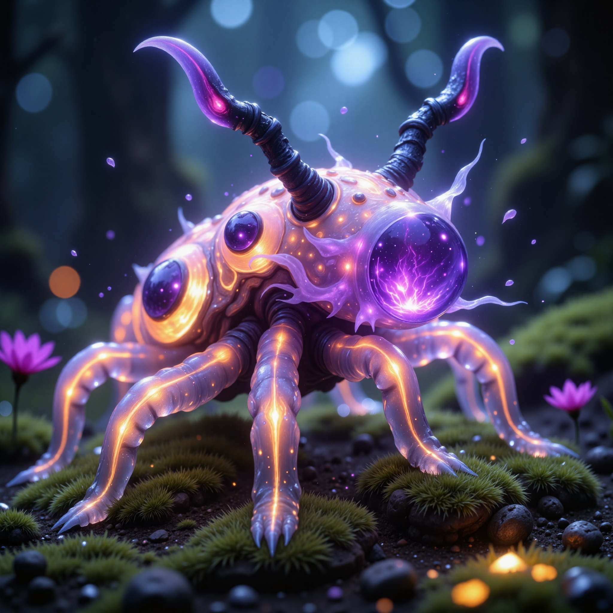 highly detailed, intricate, detailed background, award-winning macro photo, short depth of field, hyper realistic, neon hues, subsurface scattering, the tiny "pleasant schloppdabbler" is a softly glowing dimension traveling creature, its oilgeary bioluminscent tendrils help it navigate the lush wilderness on planet "shmergelturf v", with its translucent snufflepuffs it absorbs nutrients from its jinxflagrantic prey, dappled sunlight, neon hues, golden ratio, in the style of ck-ovf, amanoer, arsmjstyle, dnddarkestfantasy, aidmafluxpro1.1, 
<lora:style-oneviolentfantasy-ep21-flux-by_chronoknight:0.44> 
<lora:style-yoshitaka_amano-elden_ring-flux-by_alicient:0.48> 
<lora:style-dnd_dark_fantasy-flux-by_arsmachina:0.56> 
<lora:flux_pro1.1_detailer-v0.2-flux-by_aidma:0.56>