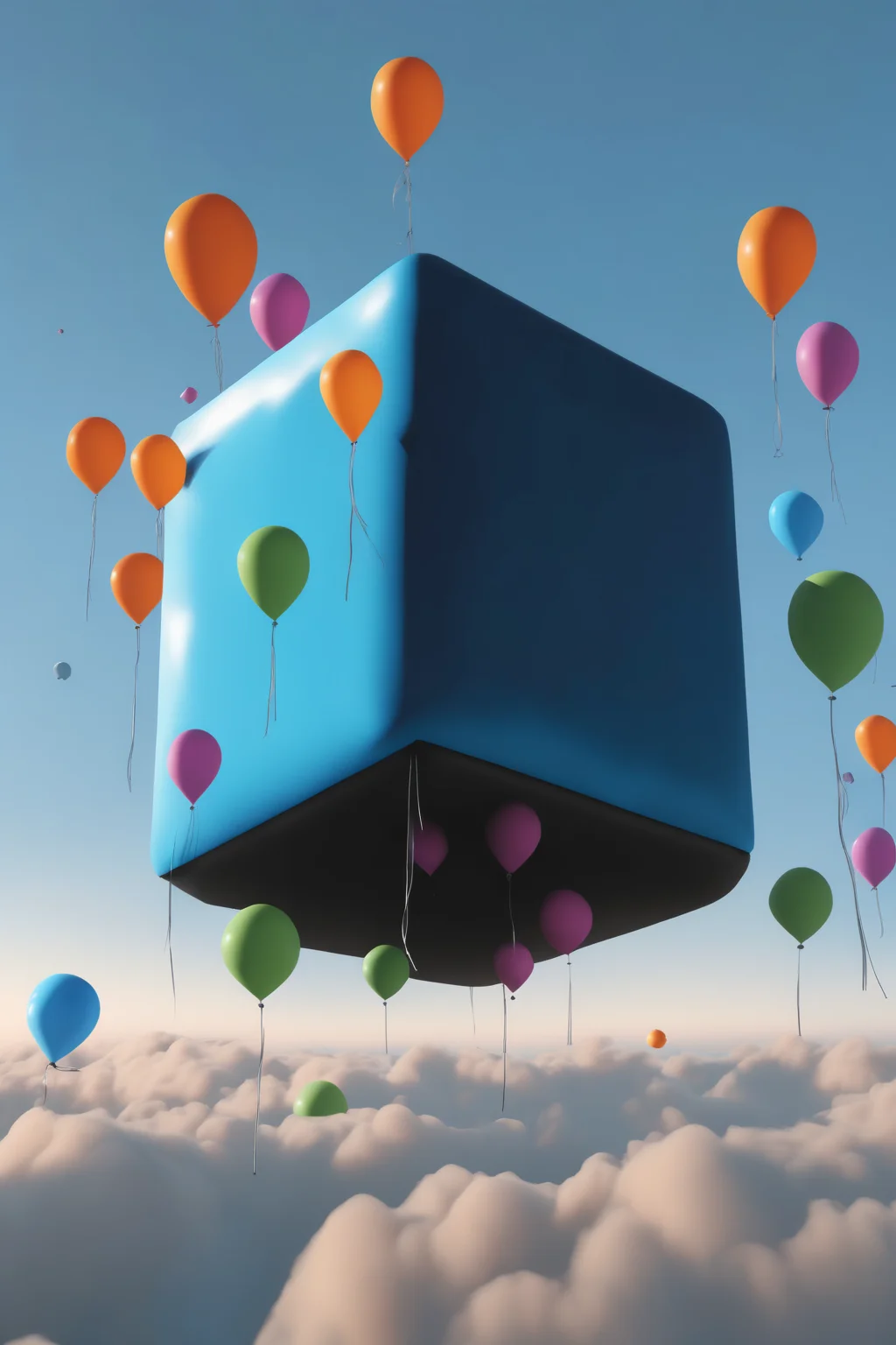 <lora:Levitating Cube:1>Levitating Cube - a levitating cube surrounded by floating balloons in the sky