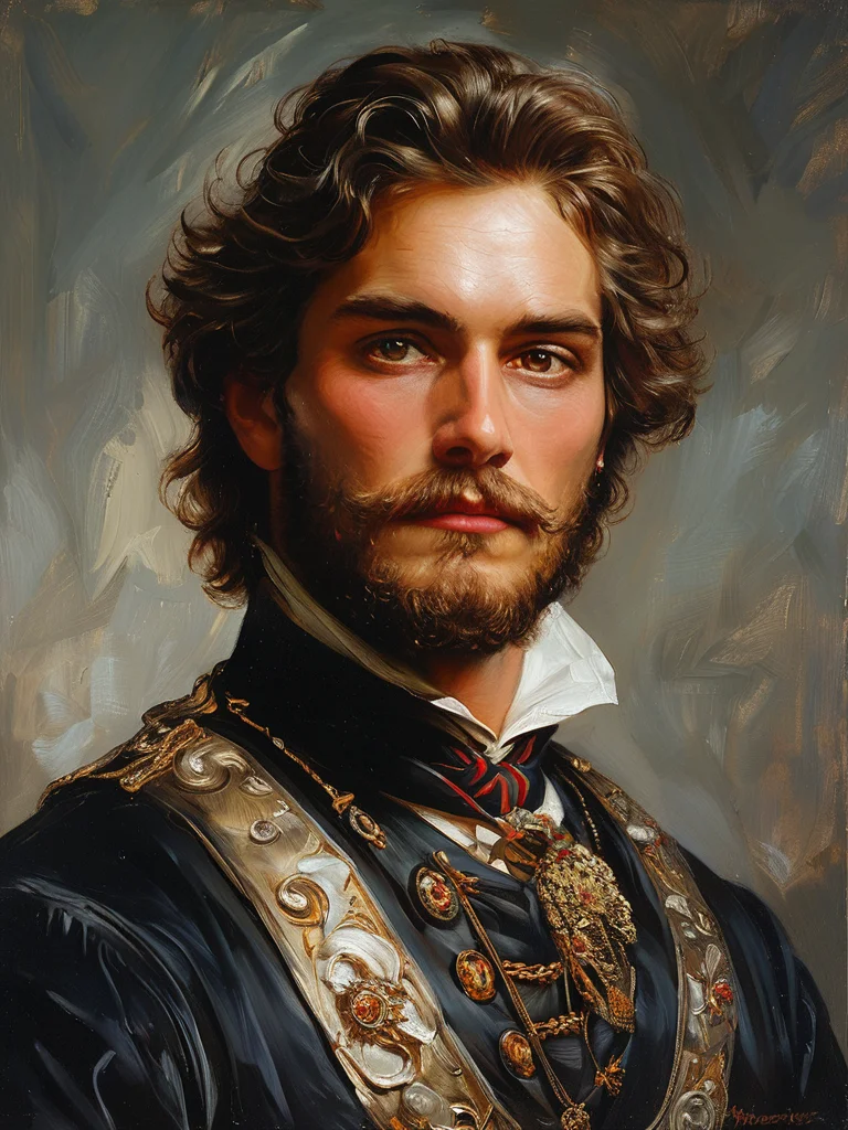 masterpiece,best quality,<lora:tbh121-sdxl:0.9>,portrait of a ruggedly handsome paladin,soft hair,muscular,half body,masculine,mature,salt and pepper hair,leather,hairy,d & d,fantasy,intricate,elegant,highly detailed,digital painting,artstation,concept art,smooth,sharp focus,illustration,style of Franz Xaver Winterhalter,oil painting,