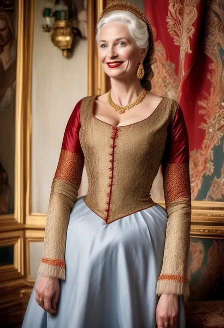 breasts shot,( life-like skin texture:1.5), realistic skin, (18th century:1.5), Europe, (victorian times), beautiful and mature, Tall, Strong, perfect face, Experienced middle-aged Empress, tradition ethnic Black royal clothes, covered hair, expensive fabric, photorealistic, realistic, extreme realism, (masterpiece, photorealistic), dappled sunlight, studio lighting, imperfections skin, probes, (photorealistic:1.6), <lora:add_detail:0.8>, medieval queen, royal banquets, female guards, include masques (a form of courtly entertainment with dancing, acting, and elaborate costumes), feasts, and balls. Gowns and Kirtles: Women wore long, flowing gowns made of luxurious silk, dressed sexy and attractive, (Empire waists:1.5), (white hair:1.5),( red lips:1.5),( subtle evil smile:1.5), white teeth
2girls,
(50 years old:1.5),
1boy,
slave boy,
milfs,
moms,
(busty:1.3),
(Horny:1.3),
orgasm face,
grannies,
married,
cheating,
Mistress,
French Queen medieval,
Empress,
(determined look:1.5),
(brave:1.5),
dominant presence,
orgasm face,
shocked,
traditional 1650 royal outfit,
Powerful women,
long legs,
exposed legs,
sexy legs,
bustle dress, 1woman, loose pants, harem_pants, see-through, silk, tight-fitting shirt, impossible shirt, large breasts, long hair, loose_scarf, head_scarf, jewelry, , giga_busty