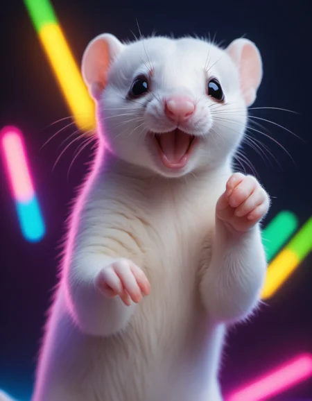 cute ermines pointing finger at the camera, neon colors