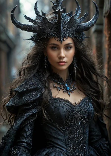 Photo, masterpiece, best quality, dramatic angle, art by Brian Froud:1.5, a dark figure with dark hair shrouded in mystery stands before us, her face obscured by a hat adorned with intricate detailing. She wears an elaborate black bodice and ornate coat, her delicate fingers poised to weave magic. A staff adorned with power orbits her right hand, while her left hand seems poised to command the air. The digital painting medium draws the viewer into this world of mysticism, where reality itself appears to unravel in a greyish haze, with wispy tendrils of shadowy shapes dancing across its surface. <lora:MS_KMXD_SDXL_V1:1>  <lora:mjv6:0.6>, intricate details, cinematic, good lighting, vibrant colors, (high quality texture), (sharp), (artistic image), 8K, detailed, dynamic, depth of field, intricate, <lora:add-detail-xl:0.8>