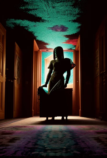 9((Hypersurrealistic ancient [Anunaki | Assyrian 
| Babylonian | Caananite] artifact))BREAK((((modern mansion  bedroom [mahogany | oak | maple | cherry |teak] furniture)))BREAK(((psychadelic trippy carpeting)))((Creative((Photo Masterpiece 8k wallpaper [Verb | adjective | pronoun])))BREAK(dodge and burn, corner edge darken vignette)((exposure POP!!!) hdr extremely intricate, High (Detail:1.1), Sharp focus, dramatic cinematic light, 8k textures, elegant, ((((cinematic look))))breathtaking, insane details))  <lora:Details-Slider:0.5> <lora:ExposureControl:0.7>  <lora:LCM_1-5:0.6> <lora:up-down_lighting:2> <lora:ColorTempSliders:3><lora:DepthOfFieldSliders:0.5> <lora:epiC35mm:0.3> <lora:HDhelper:0.6>  <lora:back-front_lighting:-2> <lora:ContrastControl:1.8> <lora:CuteHorrorSlider:0.9> <lora:Saturation:1.1>