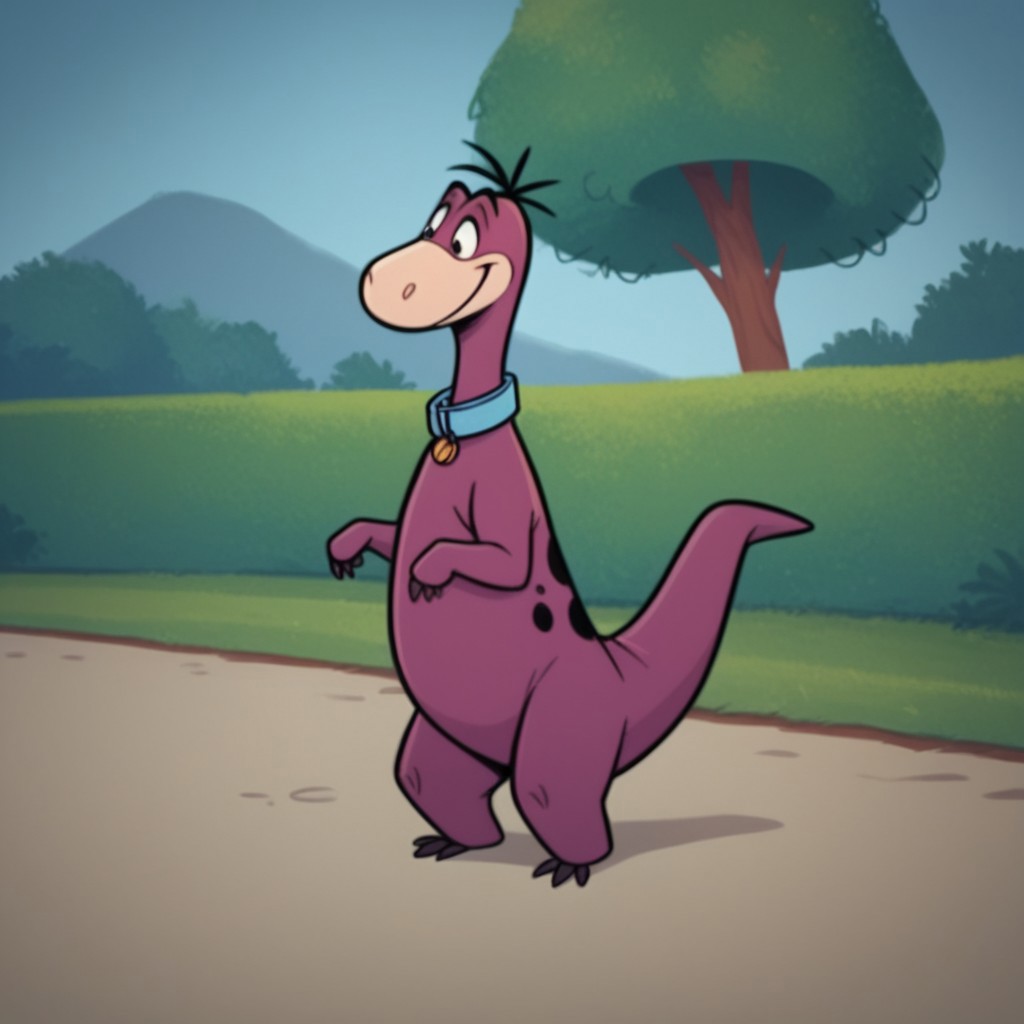 score_9, score_8_up, score_7_up, score_6_up, score_5_up, score_4_up, source_furry, dinofs, semi-anthro, male, purple skin, dinosaur, blue collar, in a park, standing,