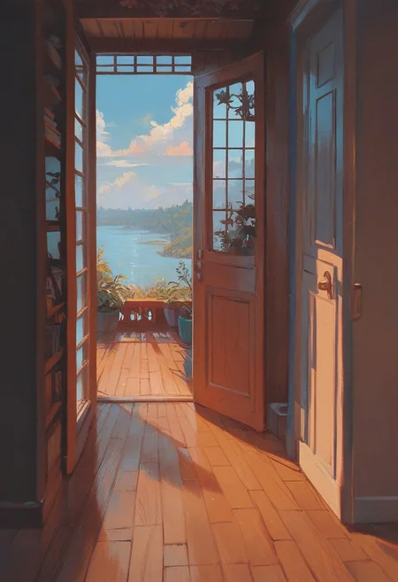 score_9, score_8_up, score_7_up, score_6_up, VitWaterStyle, no humans, scenery, wooden floor, indoors, door
