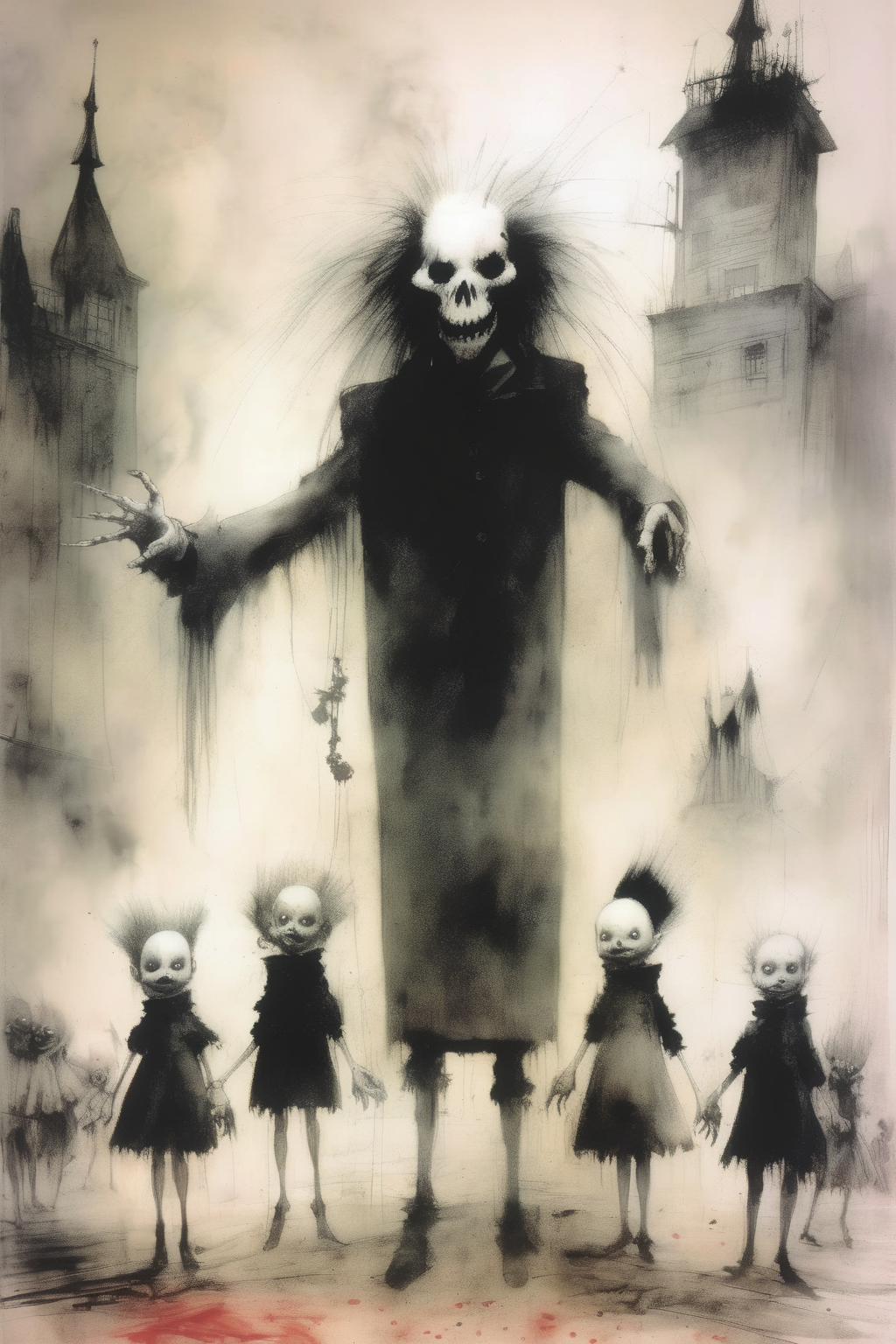 <lora:Stephen Gammell Style:1>Stephen Gammell Style - The bourgeoisie and the proletariat. Stephen Gammell