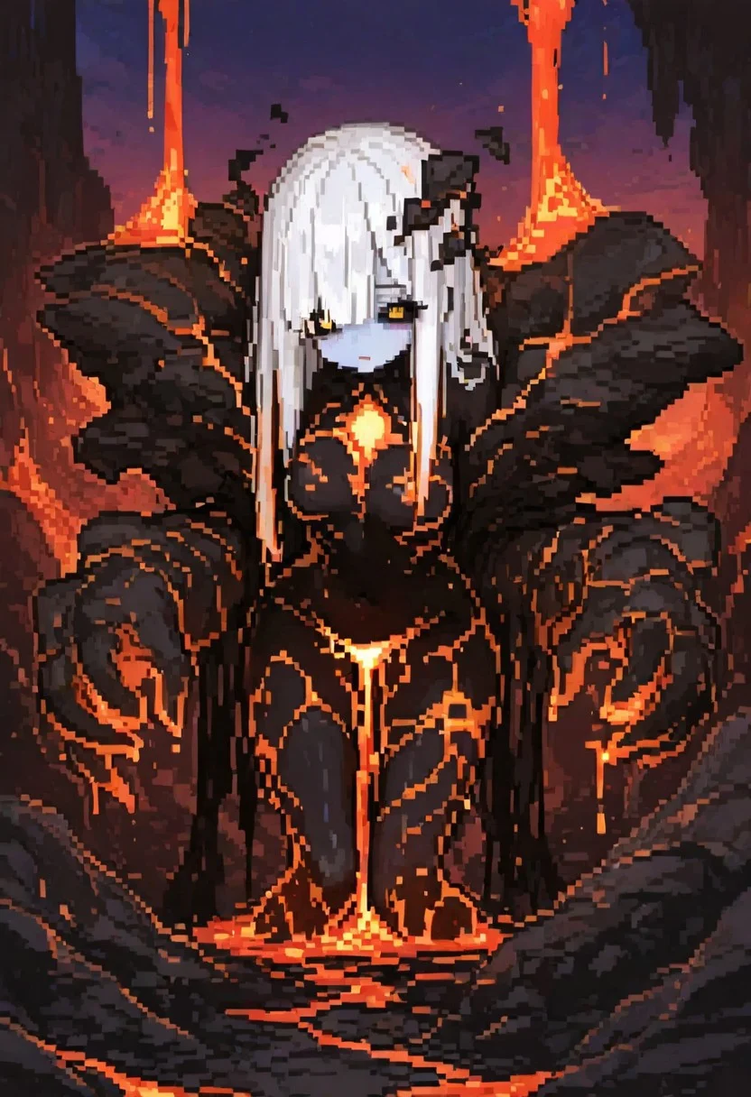 (1girl)), gorgeous girl , kawaii girl , cute face, masterpiece, best quality, very awa, absurdres, 
masterpiece, best quality, Good quality, very aesthetic, absurdres, newest,1girl, light rays, looking at viewer, sky, solo, gradient color, erotic, petals falling,
BREAK
ultra-detailed, 8K, illustration, CG, ultra-detailed-eyes, detailed background, ambient occlusion, raytracing, soft lighting, absolutely eye-catching, intricate cinematic background, (beautiful face),  
BREAK
ultra-detailed,8K,illustration,CG,shiny hair,clear skin,ultra-detailed-eyes, detailed background,cute girl, eyelashes, erotic, petals falling,
BREAK
(sexy, slutty, hot, aroused),
Lava Golem, rock limbs, lava, colored sclera, black sclera, dripping liquid, glowing liquid, oversized hands
BREAK
pixel art, solo focus, only girl,