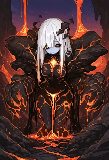 (1girl)), gorgeous girl , kawaii girl , cute face, masterpiece, best quality, very awa, absurdres, 
masterpiece, best quality, Good quality, very aesthetic, absurdres, newest,1girl, light rays, looking at viewer, sky, solo, gradient color, erotic, petals falling,
BREAK
ultra-detailed, 8K, illustration, CG, ultra-detailed-eyes, detailed background, ambient occlusion, raytracing, soft lighting, absolutely eye-catching, intricate cinematic background, (beautiful face),  
BREAK
ultra-detailed,8K,illustration,CG,shiny hair,clear skin,ultra-detailed-eyes, detailed background,cute girl, eyelashes, erotic, petals falling,
BREAK
(sexy, slutty, hot, aroused),
Lava Golem, rock limbs, lava, colored sclera, black sclera, dripping liquid, glowing liquid, oversized hands
BREAK
pixel art, solo focus, only girl,