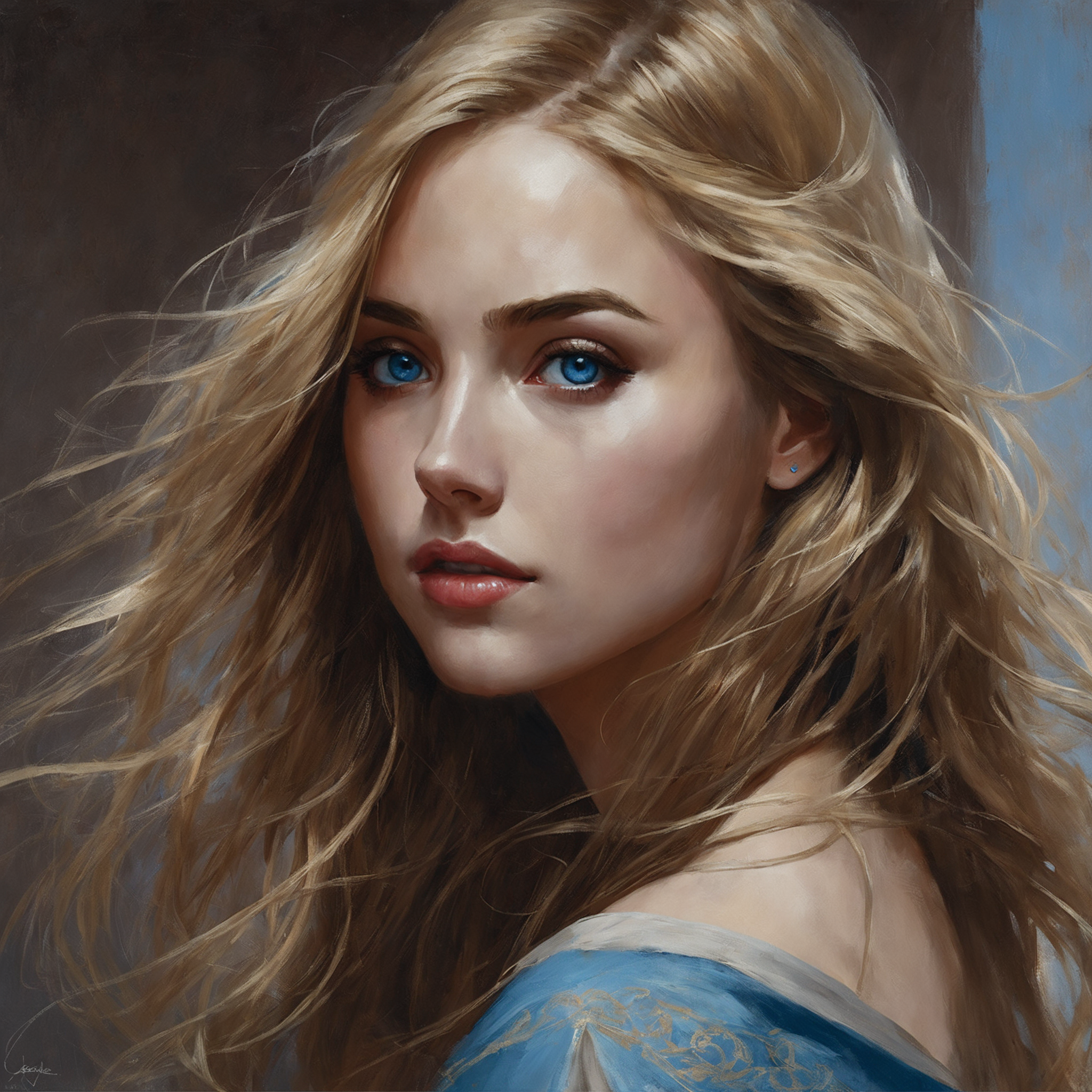 masterpiece, best quality, greg rutkowski, 

girl, solo, blue eyes, long hair, brown hair, portrait, lips, realistic, collarbone, parted lips, blonde hair

, very detailed, high resolution, sharp, sharp image, 4k, 8k,